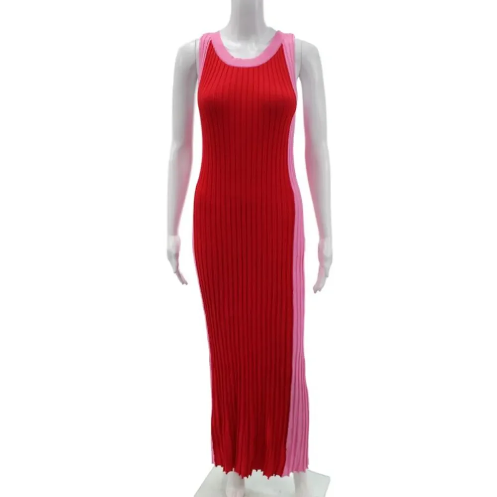 Zara Knit Womens Maxi Pink Colorblock Scoop Neck Sleeveless Dress Size M
